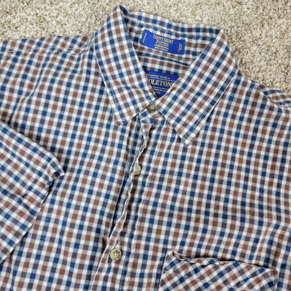Pendleton Trent Shirt Fitted Mens Small Multicolor Plaid Check Button Up SS
